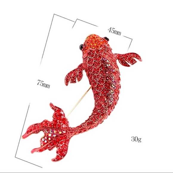 Red Crystal Carp Fish Brooch - Picture 4 of 17